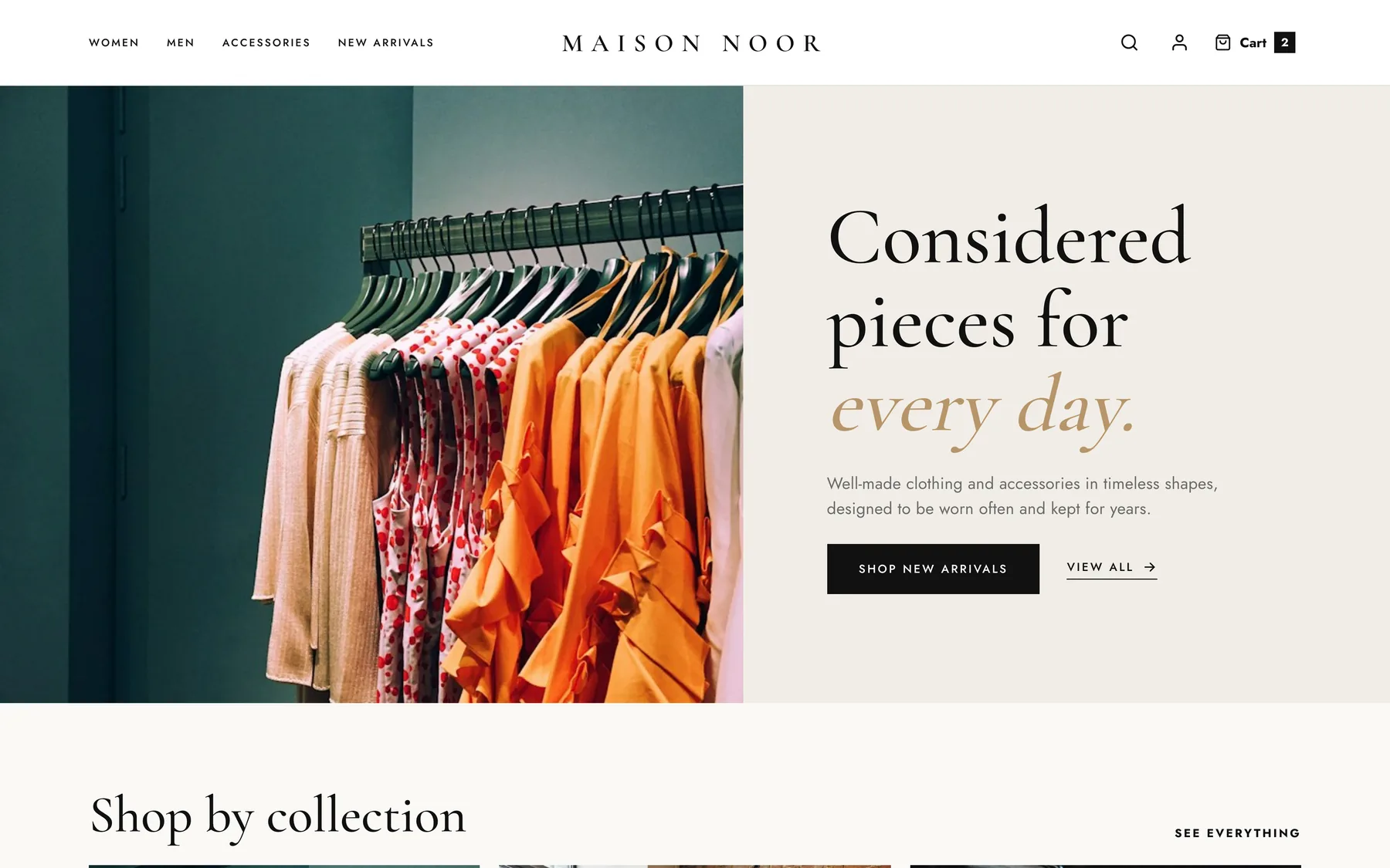 The Atelier theme, an example fashion store on a desktop