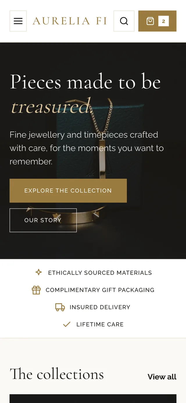 The Jewel theme, an example jewellery store on a phone